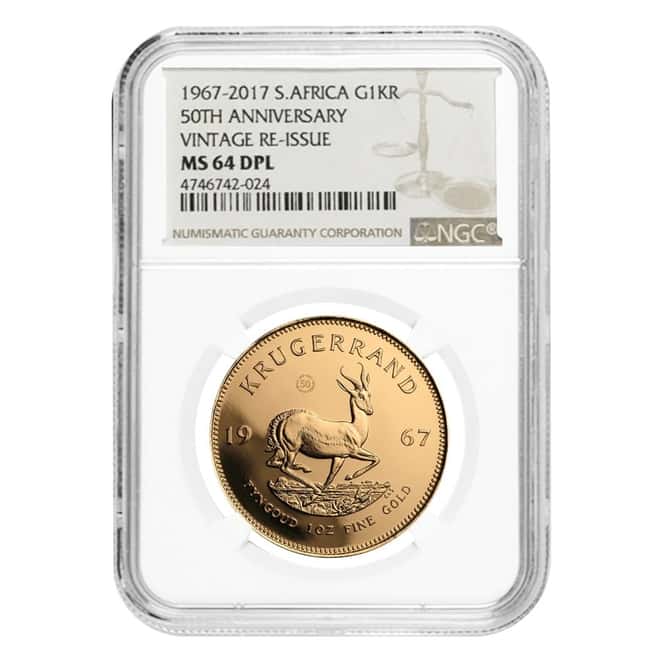 2017 South Africa 1 oz Gold Krugerrand Restrike NGC MS 64 DPL (50th Annv. Privy)