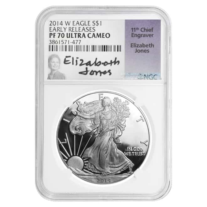 2014-W 1 oz Proof Silver American Eagle NGC PF 70 UCAM (Elizabeth Jones Sign Label)