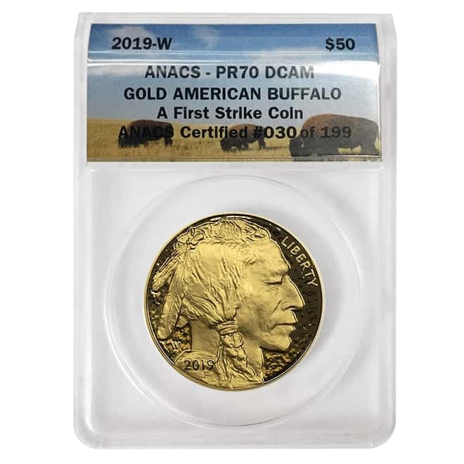 2019-W 1 oz $50 Proof Gold American Buffalo ANACS PF 70 First Strike