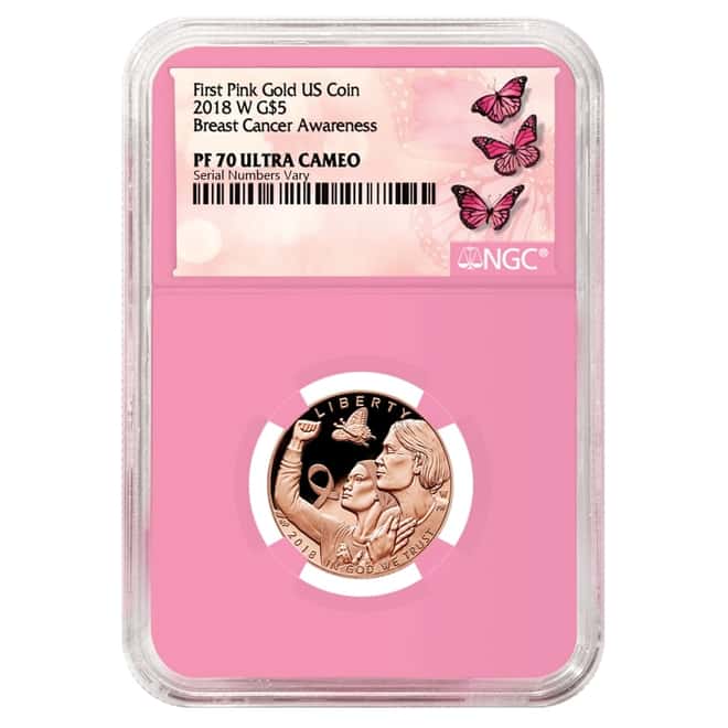 2018 W Breast Cancer Awareness $5 Proof Gold Commemorative NGC PF 70 UCAM (Pink Holder)