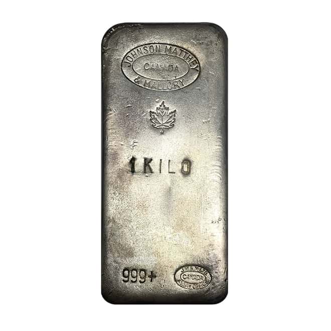 1 Kilo Johnson Matthey & Mallory Maple Leaf Logo Silver Bar .999+ Fine
