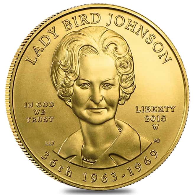 2015 W 1/2 oz $10 First Spouse - Lady Bird Johnson Gold Coin BU (w/Box & COA)