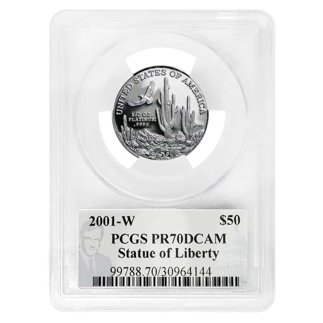 2001 W 1/2 oz $50 Platinum American Eagle Proof Coin PCGS PF 70 DCAM (Philip Diehl Sign Label)