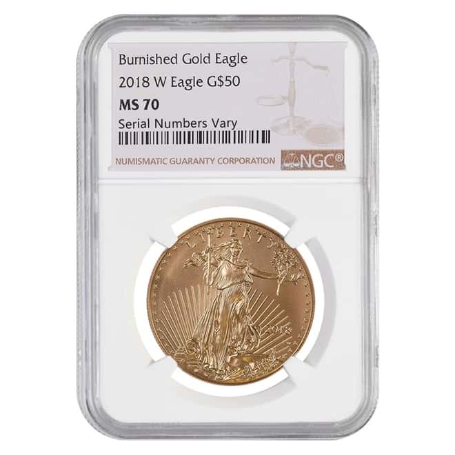 2018 W 1 oz Burnished $50 Gold American Eagle NGC MS 70