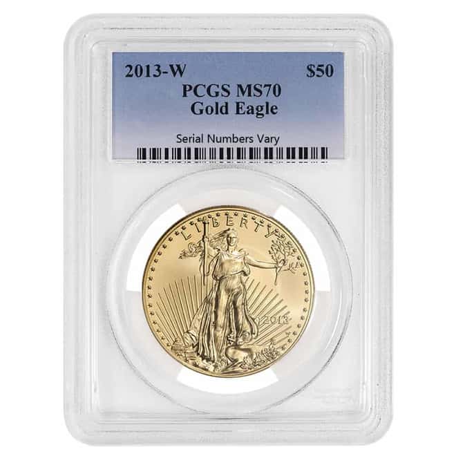 2013 W 1 oz $50 Burnished Gold American Eagle PCGS MS 70