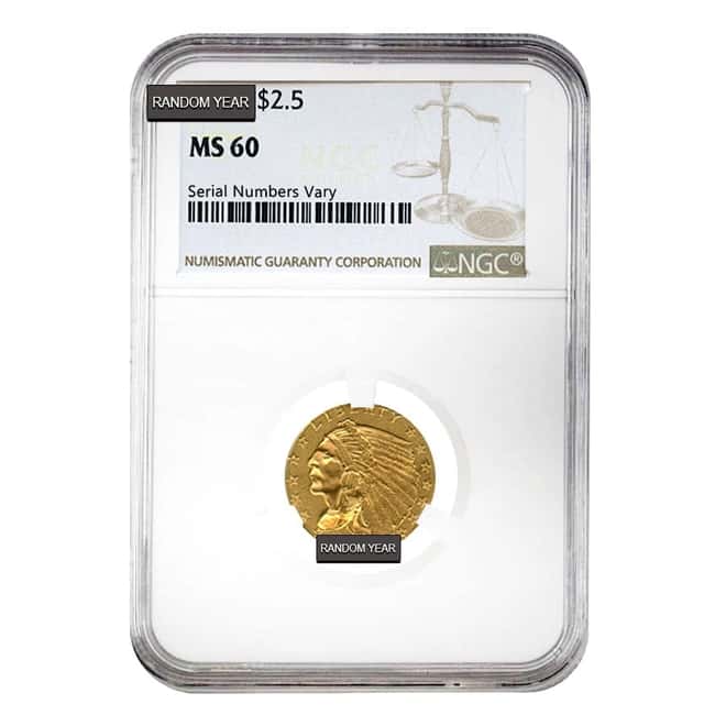 $2.5 Gold Quarter Eagle Indian Head NGC MS 60 (Random Year)
