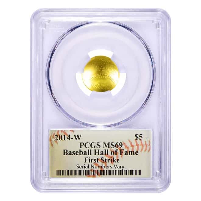 2014 W $5 Gold National Baseball Hall of Fame Coin PCGS MS 69 First Strike (Cassie McFarland Sign)