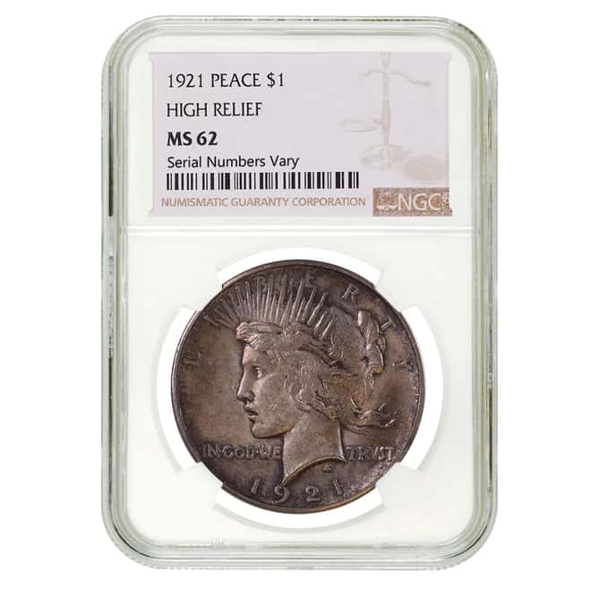 1921 Peace Silver Dollar $1 High Relief NGC MS 62