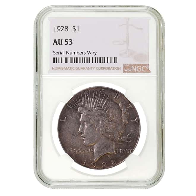 1928 Peace Silver Dollar $1 NGC AU 53