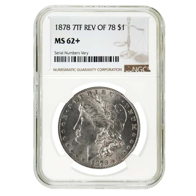 1878 Morgan Silver Dollar 7 Tailfeathers Rev of 78 NGC MS 62+