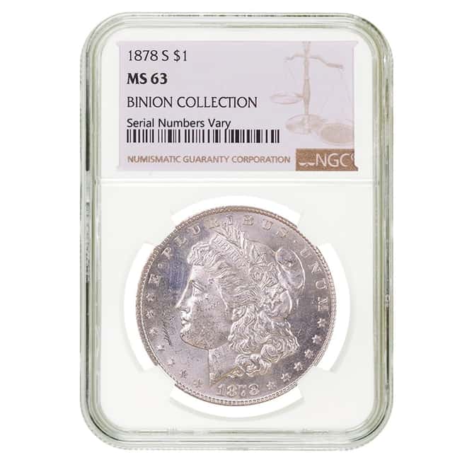 1878 S Morgan Silver Dollar NGC MS 63 Binion Collection