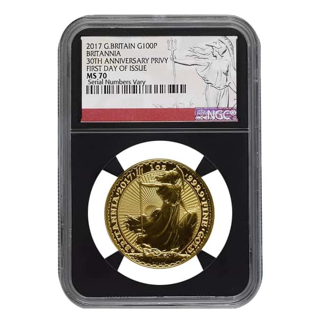 2017 Great Britain 1 oz Gold Britannia 30th Anniversary Privy Coin NGC MS 70 FDOI (Retro)