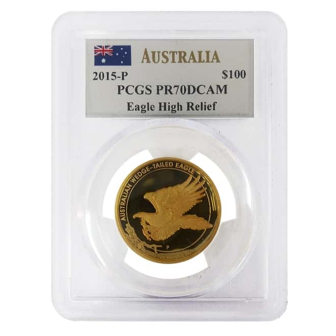 2015 1 oz Gold Australian Wedge-Tailed Eagle Perth Mint PCGS PF 70 DCAM (John M. Mercanti Sign Label)