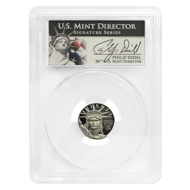 2002 W 1/10 oz $10 Platinum American Eagle Proof Coin PCGS PF 69 DCAM (Philip Diehl Sign Label)