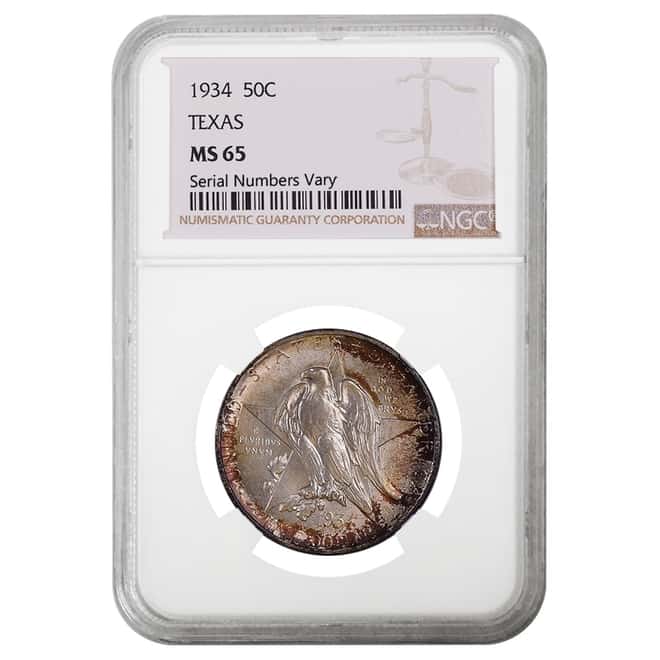 1934 Texas Half Dollar 90% Silver Commem NGC MS 65