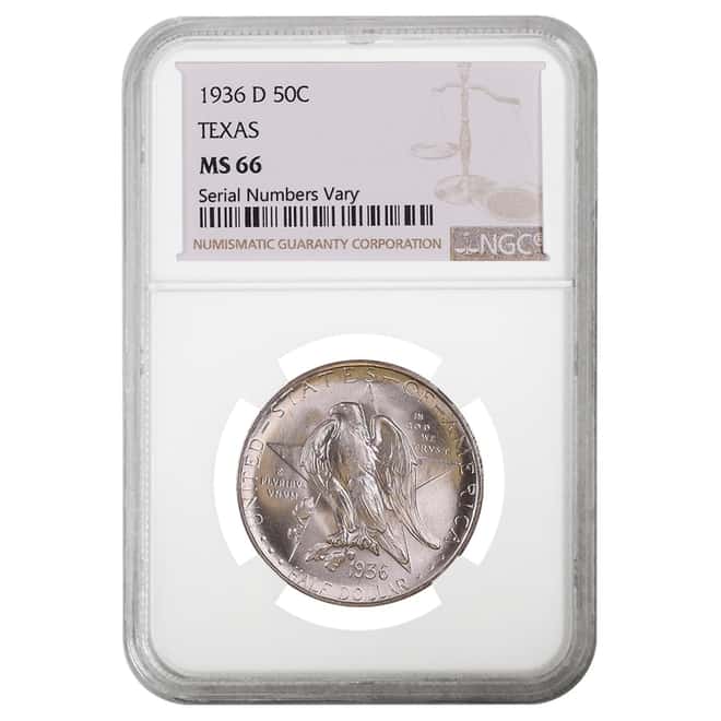 1936 D Texas Half Dollar 90% Silver Commem NGC MS 66