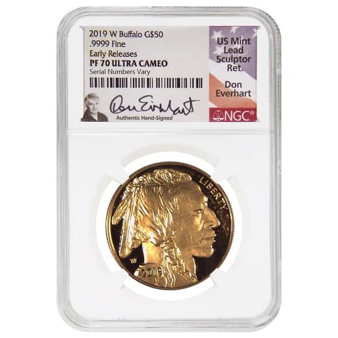 2019-W 1 oz $50 Proof Gold American Buffalo NGC PF 70 ER (Don Everhart Sign Label)