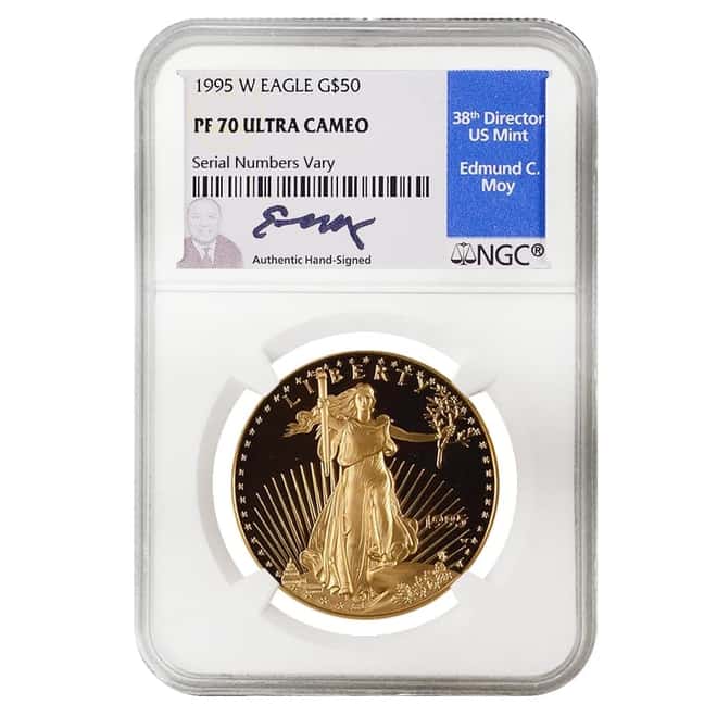 1995 W 1 oz $50 Proof Gold American Eagle NGC PF 70 UCAM (Edmund C. Moy Sign Label)