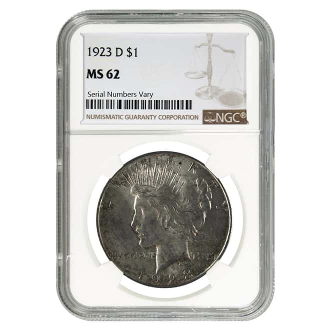 1923 D Peace Silver Dollar $1 NGC MS 62