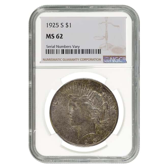1925 S Peace Silver Dollar $1 NGC MS 62