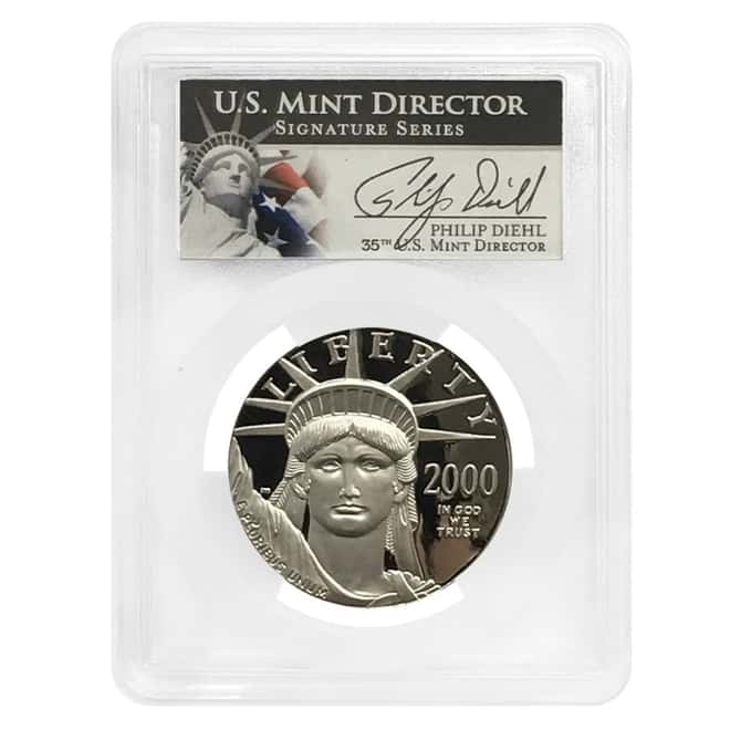 2000 W 1 oz $100 Platinum American Eagle Proof Coin PCGS PF 69 DCAM (Philip Diehl Sign Label)