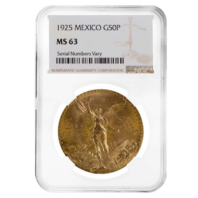 1925 Mexico 50 Pesos Gold Coin NGC MS 63