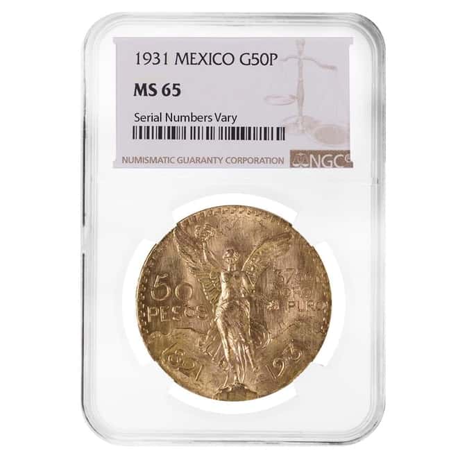 1931 Mexico 50 Pesos Gold Coin NGC MS 65