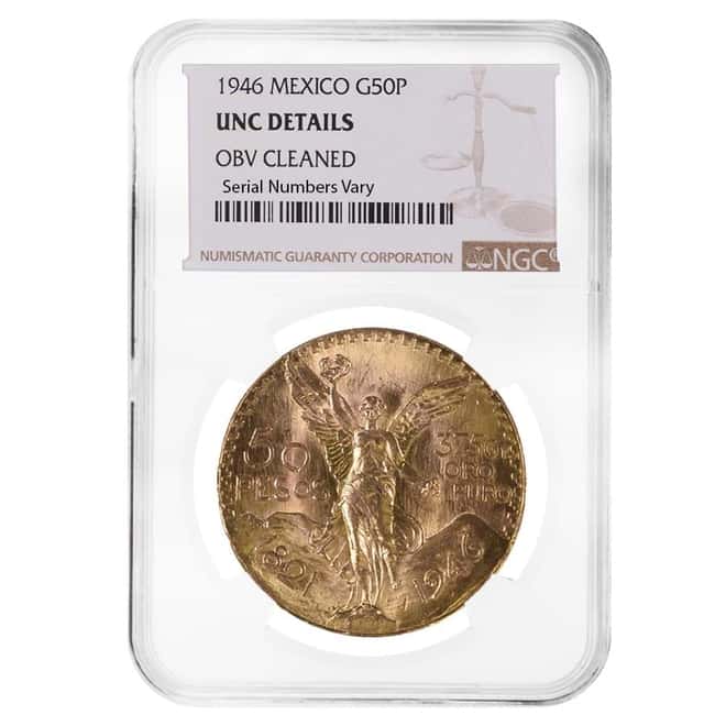 1946 Mexico 50 Pesos Gold Coin NGC UNC Details
