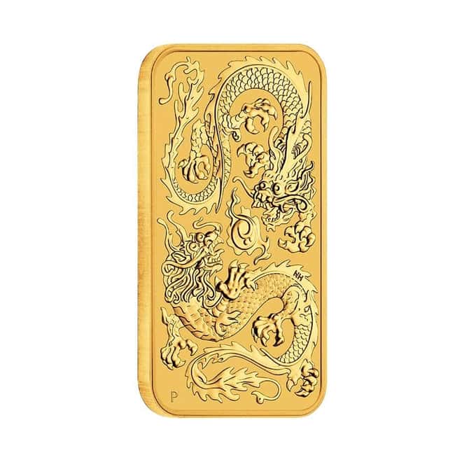 2020 1 oz Gold Australian Dragon Coin Bar $100 BU