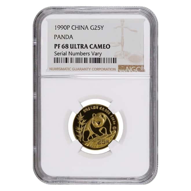 1990 P 1/4 oz Chinese Proof Gold Panda 25 Yuan NGC PF 68 UCAM