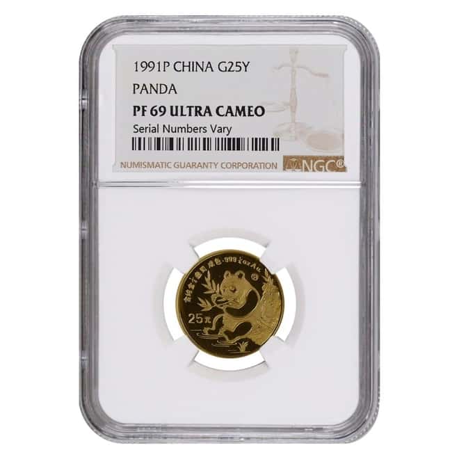 1991 P 1/4 oz Chinese Proof Gold Panda 25 Yuan NGC PF 69 UCAM