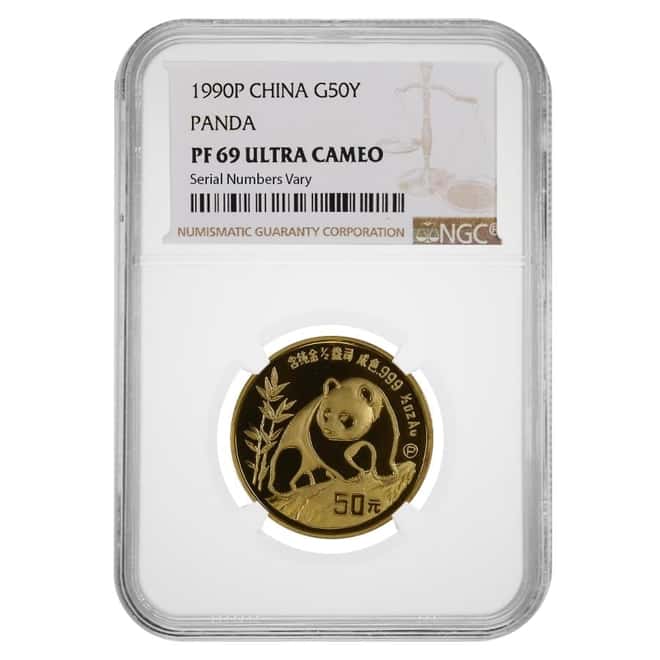 1990 P 1/2 oz Chinese Proof Gold Panda 50 Yuan NGC PF 69 UCAM