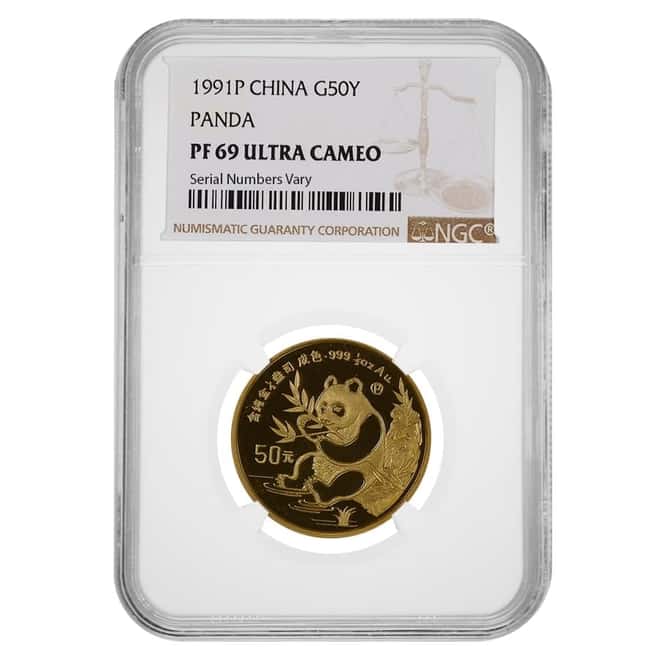 1991 P 1/2 oz Chinese Proof Gold Panda 50 Yuan NGC PF 69 UCAM