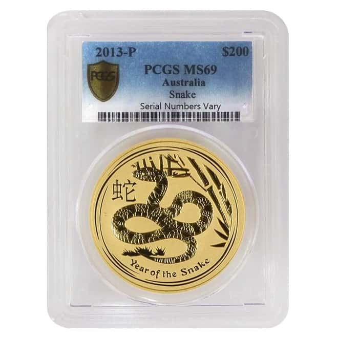 2013 2 oz Gold Lunar Year of The Snake Australia Perth Mint PCGS MS 69