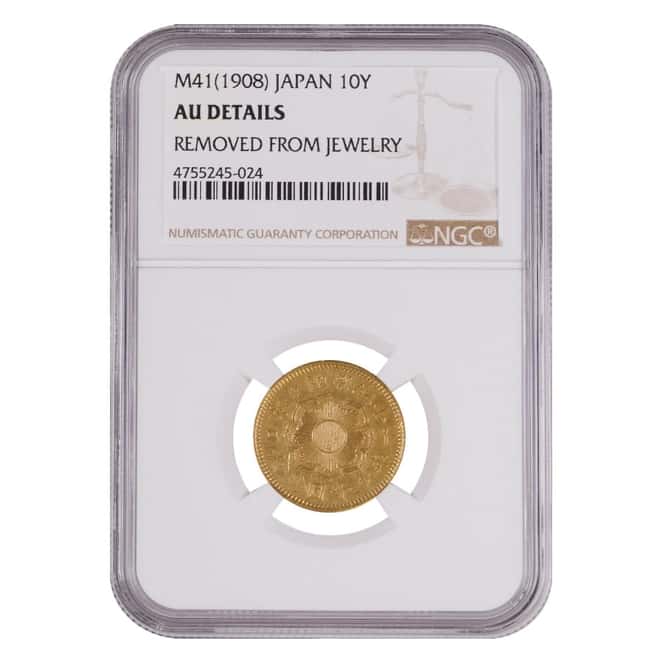 1908 (M41) Japanese 10 Yen Meiji Era Gold Coin NGC AU Details