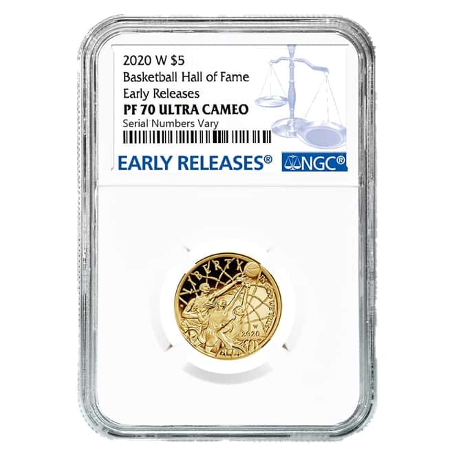2020 W $5 Gold Basketball Hall of Fame Proof Coin NGC PF 70 UCAM ER