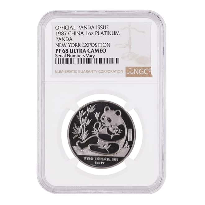 1987 1 oz Chinese Platinum Panda Sino-American Friendship Medal - New York NGC PF 68 UCAM