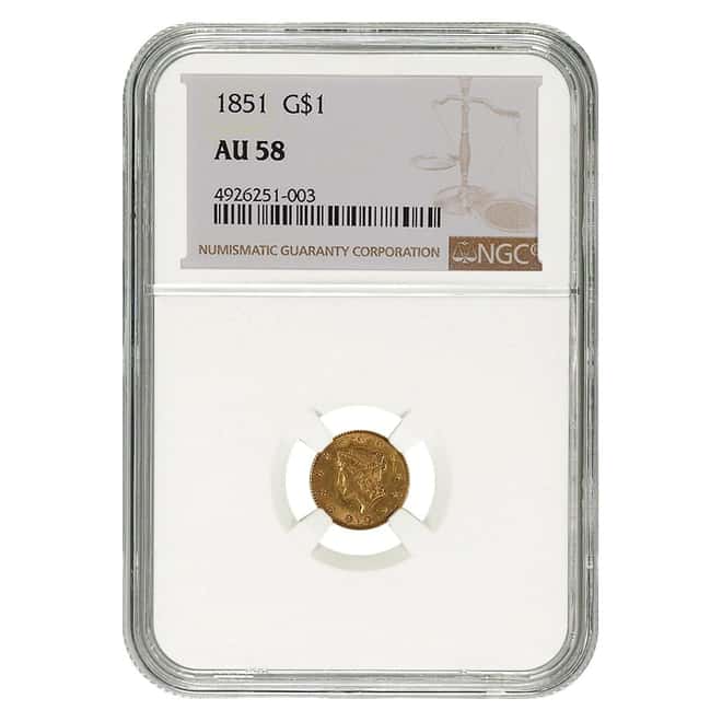 1851 $1 Liberty Head Gold Coin NGC AU 58