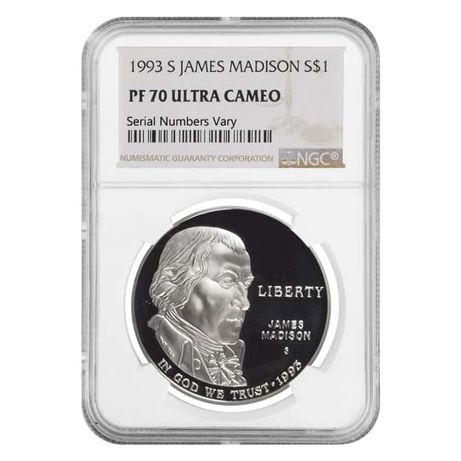 1993 S James Madison Bill of Rights $1 Silver Dollar Commemorative NGC PF 70 UCAM