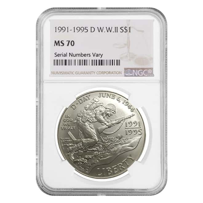 1991-1995 D World War II $1 Silver Dollar Commemorative NGC MS 70