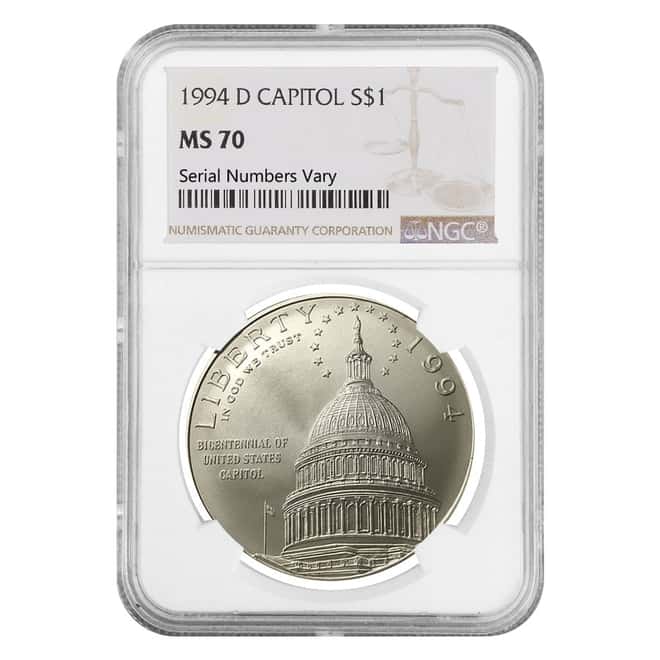 1994 D Capitol $1 Silver Dollar Commemorative NGC MS 70
