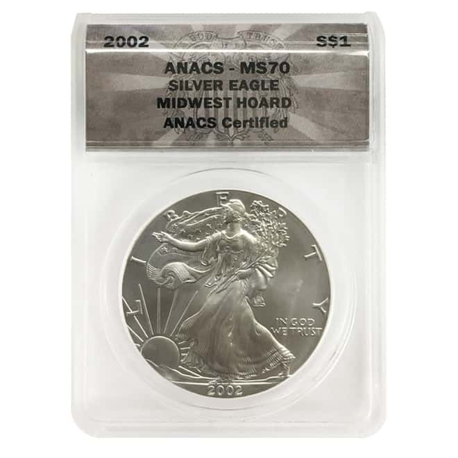 2002 1 oz Silver American Eagle ANACS MS 70 Midwest Hoard