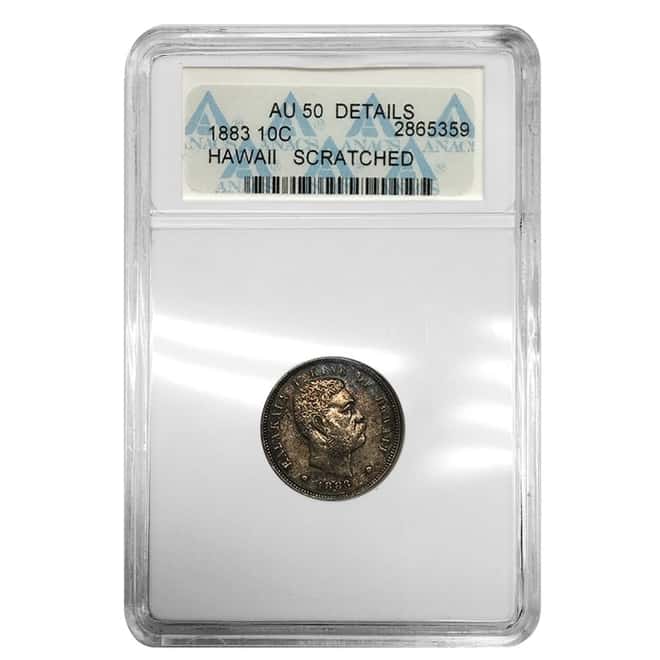 1883 Hawaii King Kalakaua I Dime 90% Silver 10c ANACS AU 50