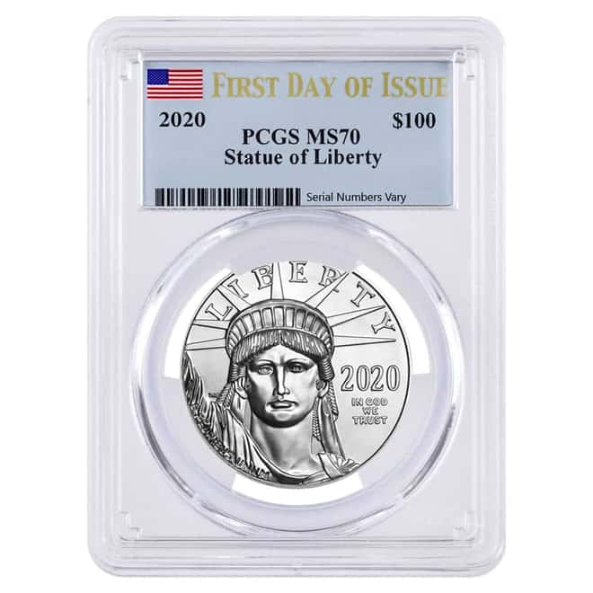 2020 1 oz Platinum American Eagle PCGS MS 70 First Day of Issue