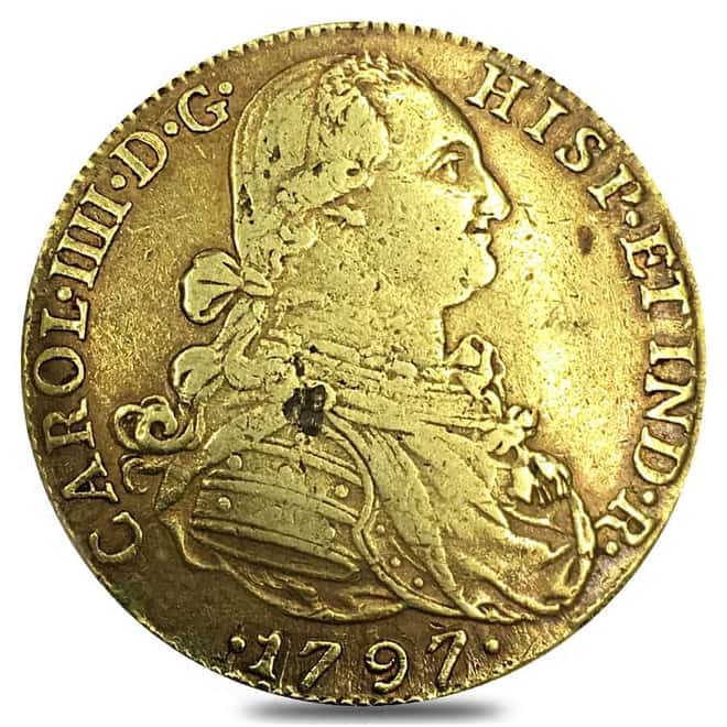 1797 JJ Colombia 8 Escudos Gold Coin AGW .7614 oz XF