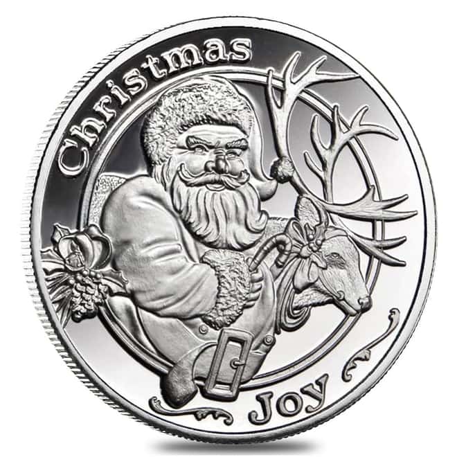 1 oz Santa & His Reindeer Silver Christmas Round .999 Silver 
