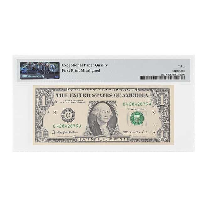 1995 $1 Federal Reserve Currency Note Philadelphia PMG VF 30 EPQ (Misalignment Error)