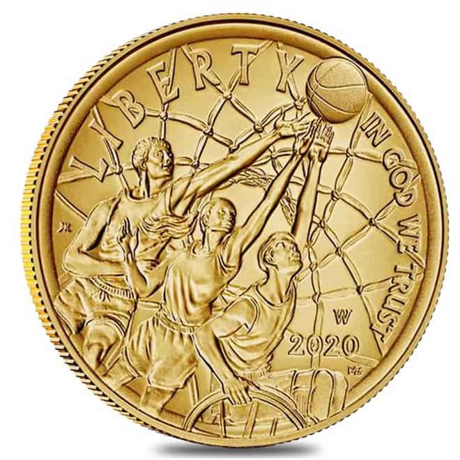 2020 W $5 Gold Basketball Hall of Fame Coin BU (w/Box & COA) 
