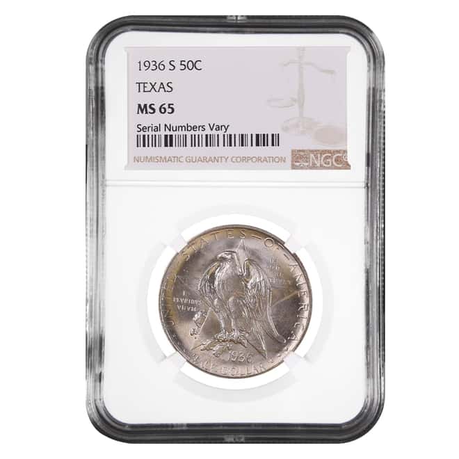 1936 S Texas Half Dollar 90% Silver Commem NGC MS 65