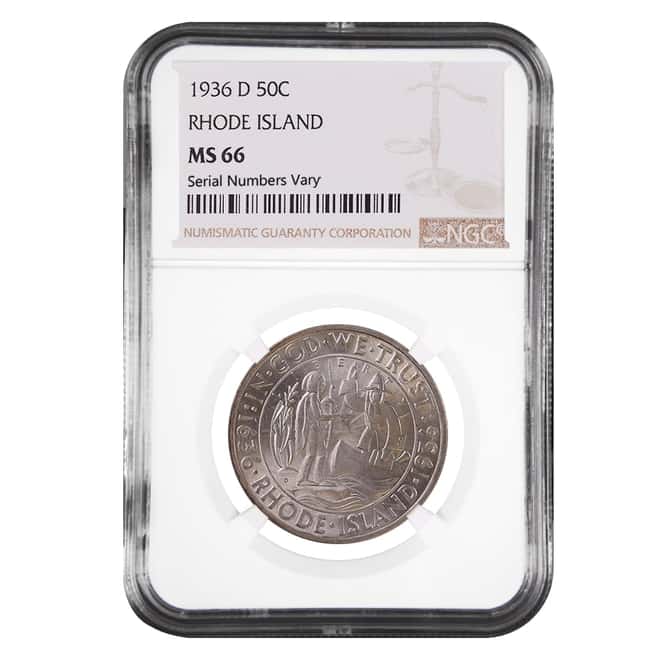 1936 D Rhode Island Half Dollar 90% Silver Commem NGC MS 66